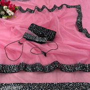 Premium Net Designer Saree for Women with Elegant Look, Heavy Sequins Work Border, Matching Sequins Blouse Piece, Party Wear Saree, Wedding Wear Saree,