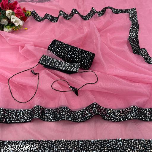Premium Net Designer Saree for Women with Elegant Look, Heavy Sequins Work Border, Matching Sequins Blouse Piece, Party Wear Saree, Wedding Wear Saree,