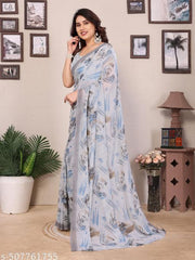 Daily Wear Bollywood Style Trendy Printed Saree For Women with Unstitch Blouse Piece