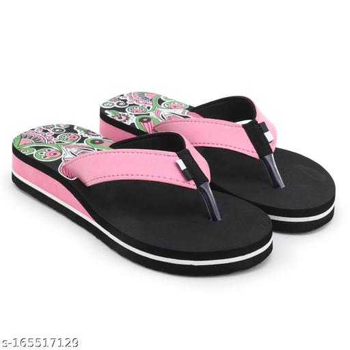 Skytrap Pink Flower Printed Heel EVA Slippers / Flip Flop for Women & Girls