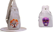 Canvas Sling Bag with Colorful Floral Sugar Skull Print Large Cross Body Bag
