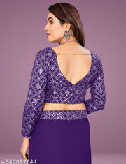 Silkra Glam Thread Embroidered Lace Plain Saree With Work Blouse And Belt