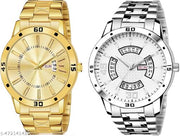 Day n Date Men Stylish Analog Latest Watches Combo - Set of 2 - GOLD-20-AND-SLV-22