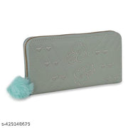  Purse Clutch Wallet for Women - PU Leather Single Zip Card Coin Holder Long Pom Pom