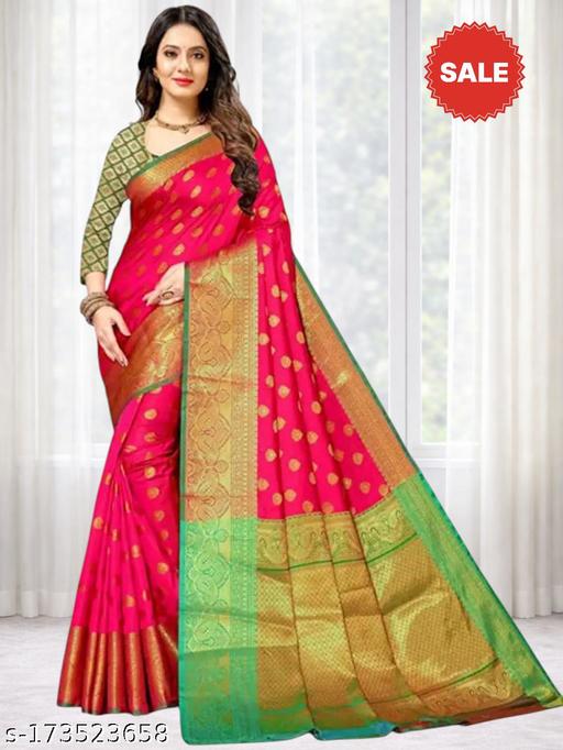 Pure Banarasi Silk Saree with Rich Zari Woven Border & Heavy Pallu | Premium Jacquard Weaving | Wedding, Festive & Party Wear Silk Saree | With Unstitched Blouse Piece & Latkans