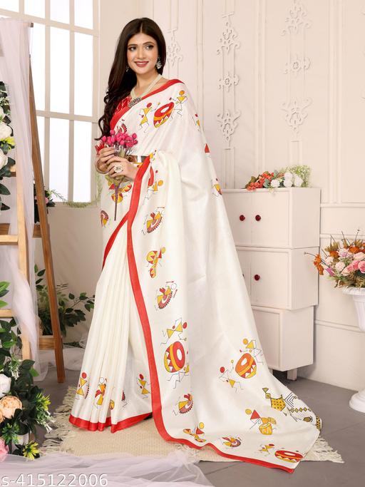 Yashika Women's Printed Trendy Art Silk Saree with Blouse Material