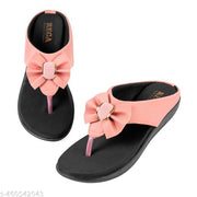 Women’s Pink Bow Design Flat Sandals | Stylish Toe Post Slippers for Girls & Ladies | Casual & Party Wear Footwear
