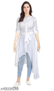 Polyster/Crepe fabric-Glitter Fashion Women and Girls Front Slit Open Long Asymmetric Kurta/Kurti Dress