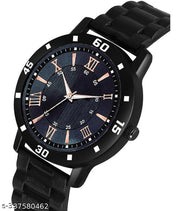 Black Dial Black PU Strap Watch For Boys And men