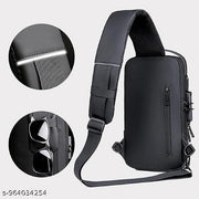Unisex Anti Theft Cross Body Sling Bag with USB Charging  | Waterproof Chest Bag | Travel Shoulder Bag | Black