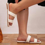 Women’s Comfortable White Flat Sandals with Cushioned Insole and  durable sole