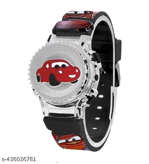 Digital Dial Cartoon Revolving Cap Glowing Light Cartoon Printed Strap Colorful Kids Watch for Boys & Girls (Age:4-12 Years)/CAR