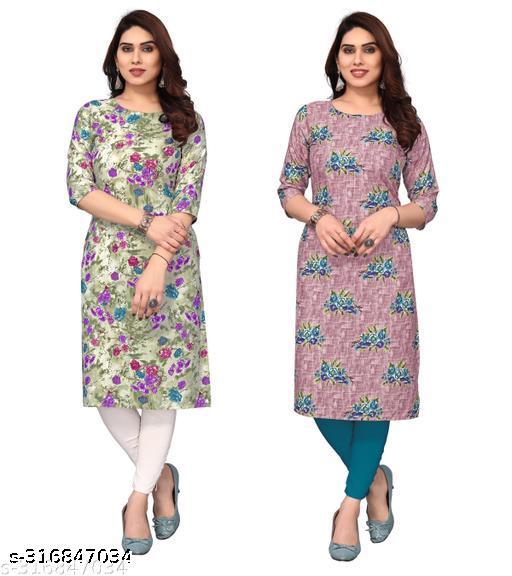 Polyster/Crepe fabric-Women Printed Straight Kurti