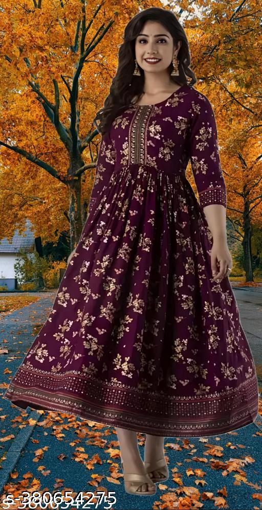Letest Women Rayon printed Anarkali Kurti