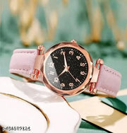 Fashion Female Rose Gold Color Case Peach Leather Strap Stylish Girls Watch for Women Starry Black Dial Quartz Watch Simple Ladies Watches Watch Foe Women Black Colour Watch For Girls Under 100