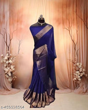 chiffon Saree with running Blouse Navy Blue Colour for Women and Girls