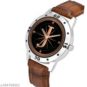 Talgo Analog Round Black Dial ALPHABET J Design Stylish Brown Leather Strap Classic Design Fancy Wrist Watch for Men and Boys, Pack of 1 - ALP-J-AVO-SIL-DBRW-CRL
