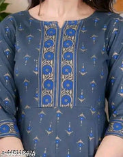 Women  Print Viscose Rayon Anarkali Kurti in party wear (Grey Patta )