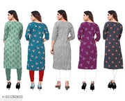 Polyster/Crepe fabric-Women Printed Straight Kurti Combo of 5
