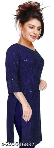 women cotton full Embroidery chikan Kurtis stylised Kurtis, embroider work done on both side front back and on arms also.