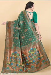 Green Pethani Silk Saree And Unstitched Blouse For Women