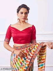 Fancy white lehriya georgette saree with maharani lace and blouse