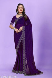 most trendy diamond worked chiffon fabric saree for party and all occasions.