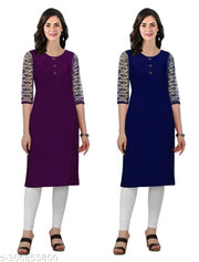 Women's Latest Design 3/4 Sleeve Combo Kurta for Daily Use Pack Of 2 Regular Fit Kurta