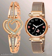 Analogue Studded Stylish Black Dial Magnet Watch for Girls and Women