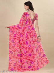 Dori Sarees Pink Georgette Saree sari For Woman Without Blouse Piece
