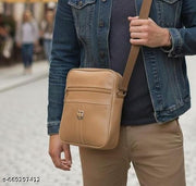 Men office bag | Small travel sling bag | Men’s Small Sling Bag | PU Leather Side Bag with Adjustable Strap | Casual Men Crossbody Bag | Stylish PU Leather Sling Bag for Everyday Use Tan