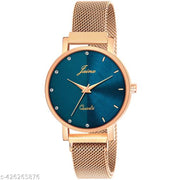 Jainx Blue Dial Rose Gold Mesh Chain Analog Wrist Watch for Women