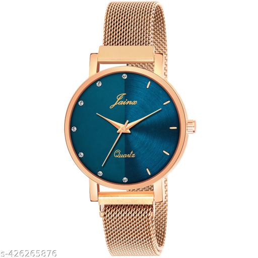 Jainx Blue Dial Rose Gold Mesh Chain Analog Wrist Watch for Women