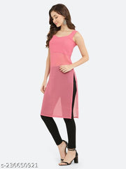 Shimao Women Solid Georgette Sleeveless Straight Kurti