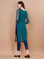 hand work net kurti