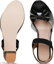 Black Solid Medium Heel Sandal for Women and Girls