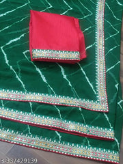 sawan special lahariya print georgette saree, soft georgette fabric with codding sequence with multi colour dhaga embroidery work lace on border.superhit mothra design with blouse.