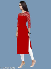 Casual American Crepe And Rasal Net Round Neck And 3/4 Sleeves Stylish Kurti For Womans