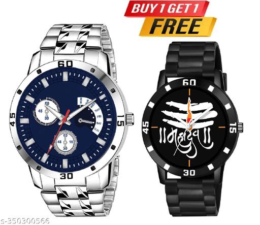 HC HARMI CREATIVE Analog Watch - For Men Steel and  Tranding Pu Belt Quartz Watch Strap For Mens and Boys (Combo Set of 2)