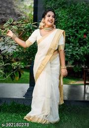 VJ FASHION SELF DESIGN KERALA COTTON WIGHT SAREE