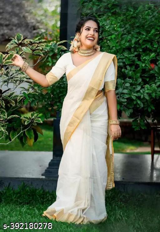 VJ FASHION SELF DESIGN KERALA COTTON WIGHT SAREE