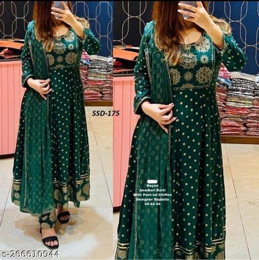 Anarkali Dupatta Set" Women's Printed "Anarkali Kurti" & Pant Dupatta Set