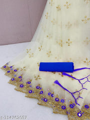 Designer Net Mirror Embroidery Saree with Floral Border and Contrast Blouse