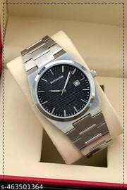 Premium Quality Pattern Black Dail Stainless Steel Strap Royal Look Analog Watch For Men&Boys