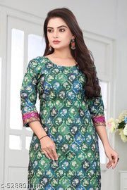 Women’s Floral Printed Straight Kurti | 3/4 Sleeve Ethnic Kurta | Round Neck Stylish Kurti | Casual, Office Wear, Daily Wear & Festive Outfit