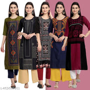 Women's Fashion Straight Crepe Multicolor Kurti (Pack of 5)