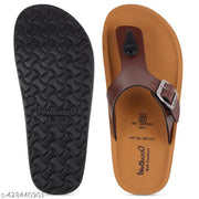 WALKAROO Plus Men Comfort Cushion Sole Stylish T-Strap Buckle Slip-On Thong Sandals WE1332 Brown