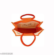 Printed Eco-Friendly Tribal Canvas Print Jute Bag/Shopping Bag/Grocery Bag with Zip Closure (orange), Pack of 3