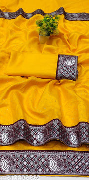 New kumari silk with lace border with hotfix work with separate blouse pis.Fancy saree and festival saree.Partwear saree.