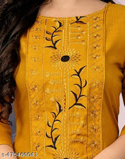 Women's Embroidered Plus Size Yellow Kurta